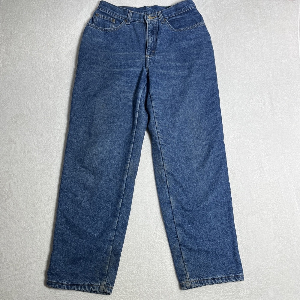 L.L.Bean Jeans Womens 10P Petite Blue Relaxed Fit Flannel Lined Plaid USA Made